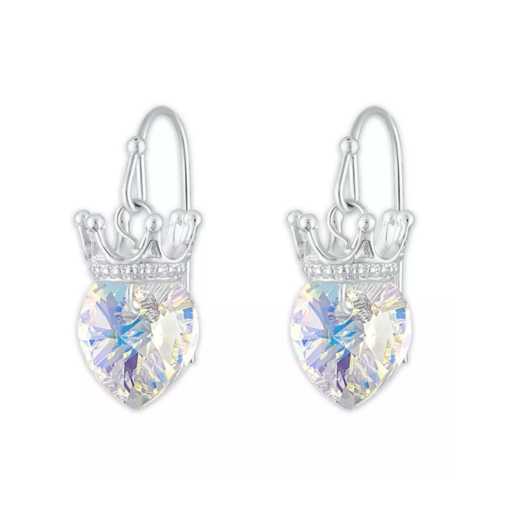 Disney Princess Crystal Heart Crown Earrings New In Box